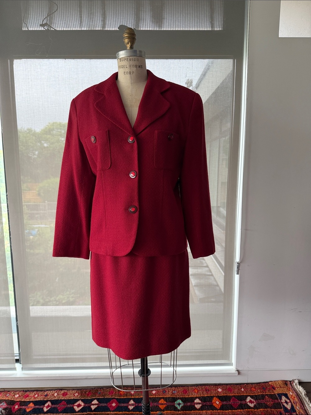 Red Two-Piece Skirt Suit